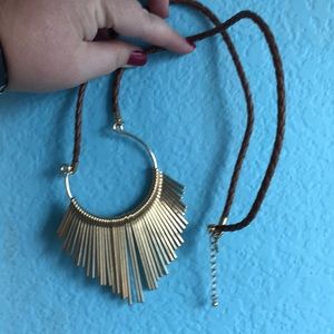 Long gold fringe necklace